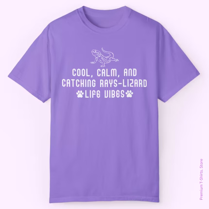 Cool, calm, and catching rays—lizard life vibes Violet T-Shirt